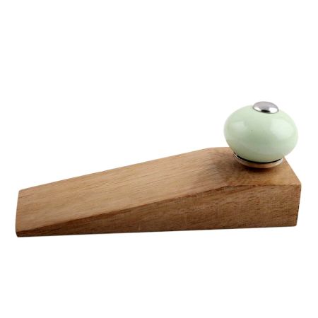 Sage Green Round Ceramic Wooden Door Stopper